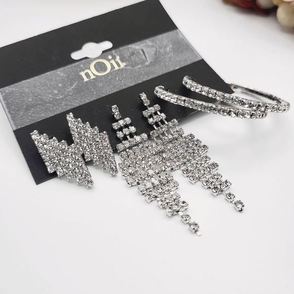 NWT nOir 3 piece earring set, straight post dangle stud and hoop bridal set $168 - Picture 6 of 9